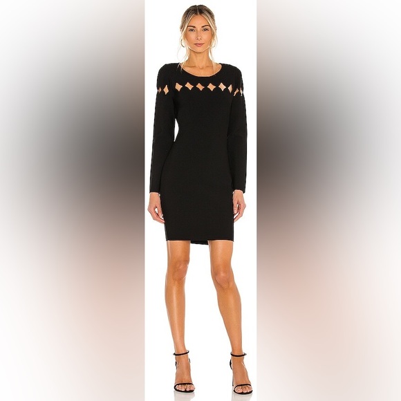 MILLY Scallop Cut Out Fitted Dress in Black Small $425 - Picture 1 of 12